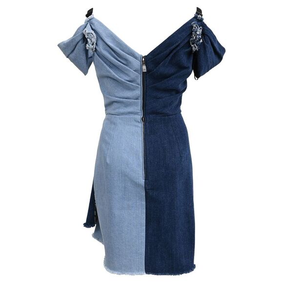 Dolce & Gabbana Patchwork Two Tone Mini Dress in Blue Denim - Picture 3 of 7